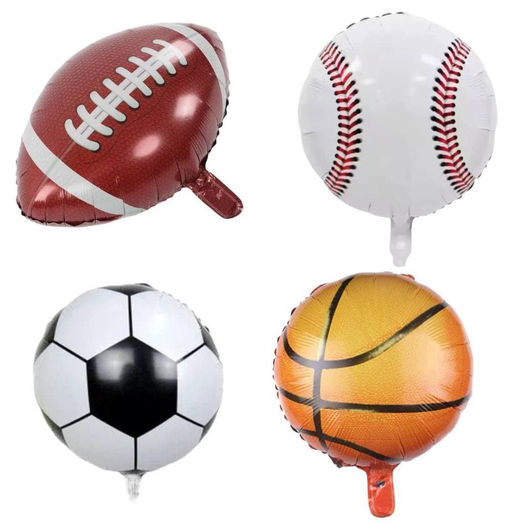 Kit c/ 12 Balão Metalizado Bola Futebol Beisebol Rugby Basquete - 3 Cada - Festa Decoração