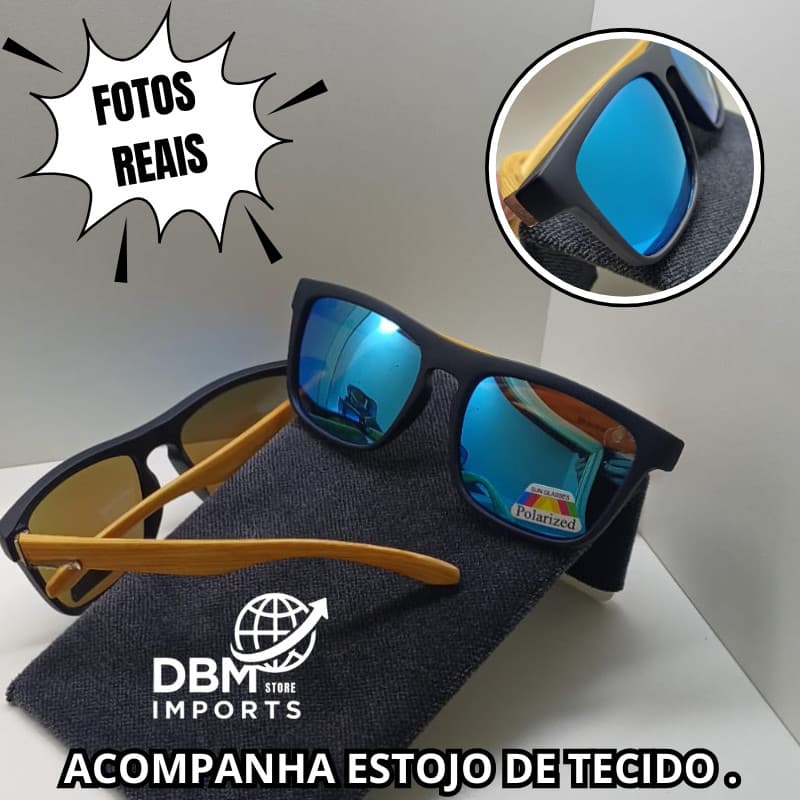 Óculos de Sol Masculino Polarizado Espelhado com marca UV400 Haste de Madeira Premium + Estojo