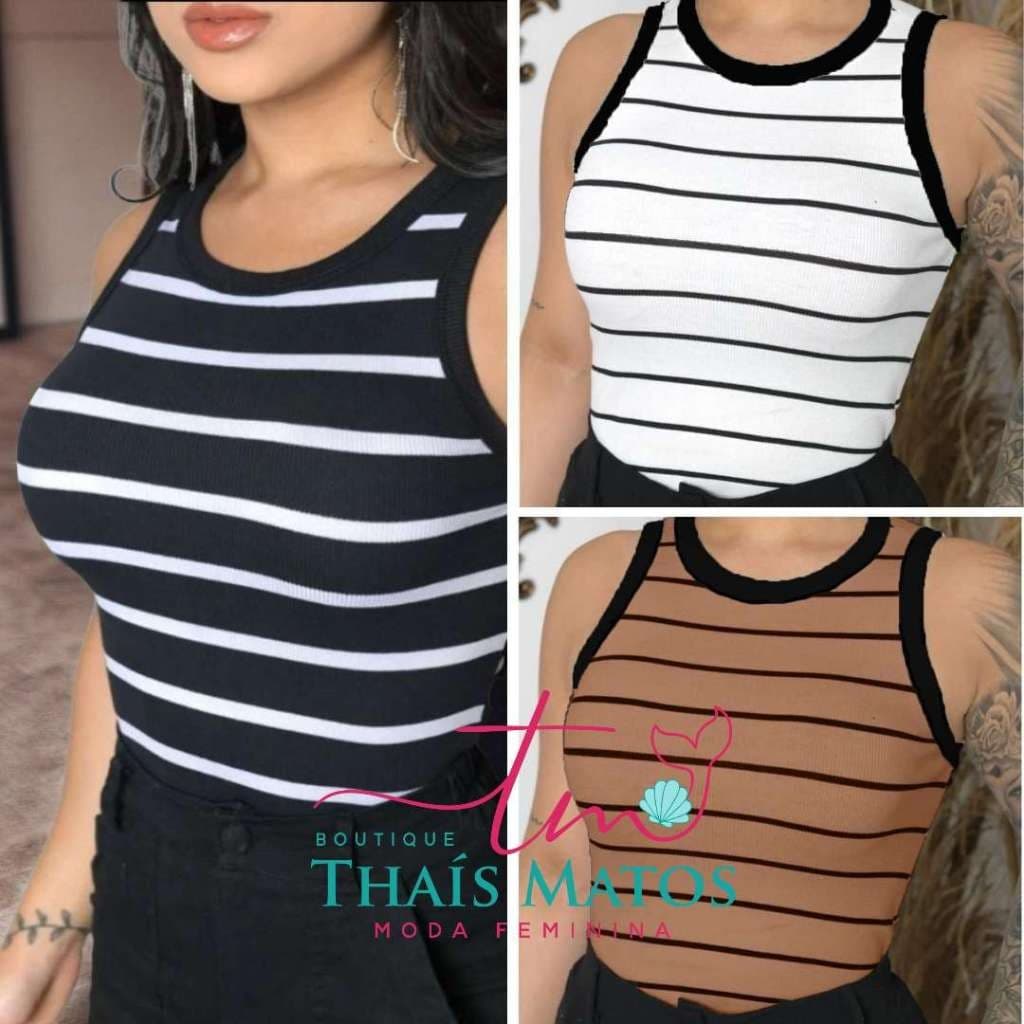 Kit Camiseta Regata Feminina Canelada Listrada e Lisa Ribana Camiseta Básica Blusa Regata Casual