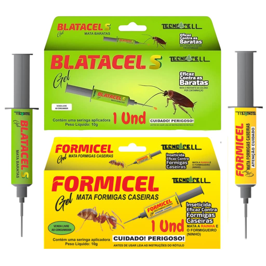 Kit Gel Mata Formiga Formicel + Mata Barata Blatacel Veneno Inseticida Repelente Tecnocell  10g