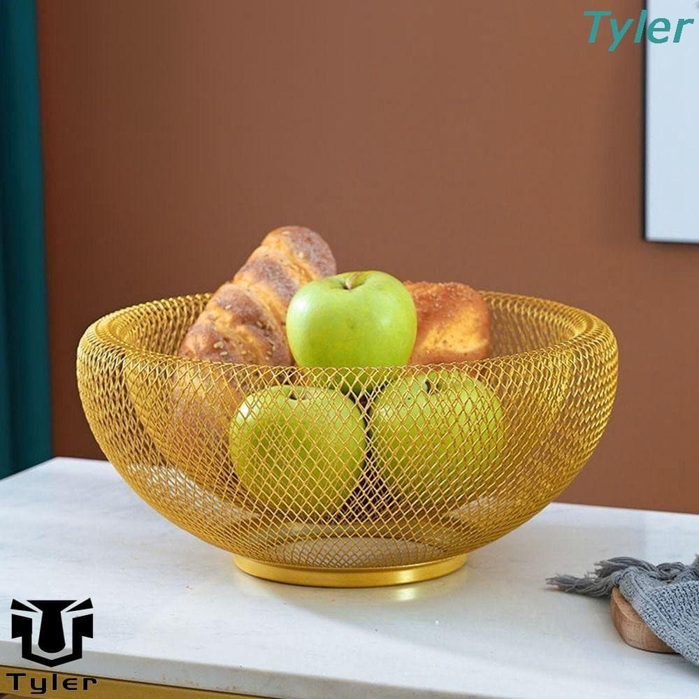 TYLER Cesta De Frutas De Ferro Art , Malha Redonda Black/Gold Estilo Nórdico Grande Decorativa Sala De Estar