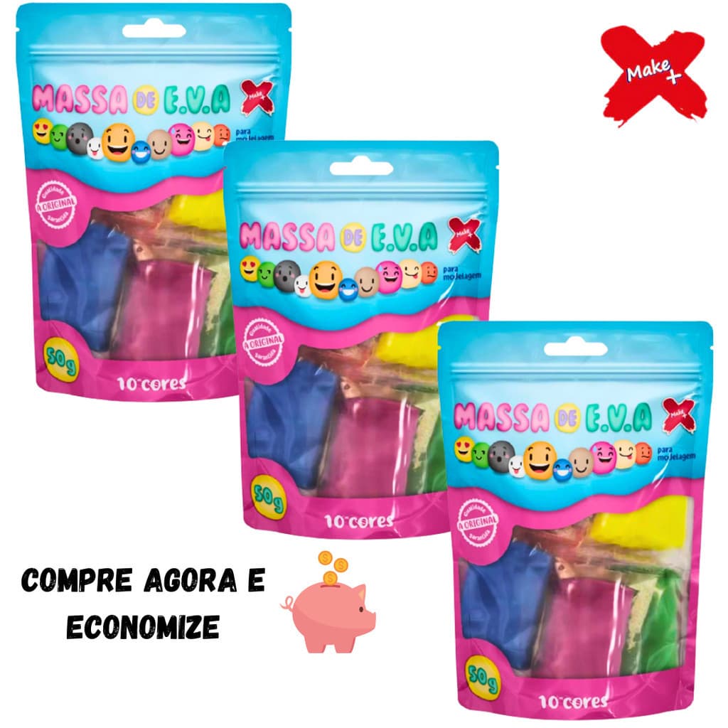 KITS Massa de EVA Make+  3 , 5 , 7 ou 10 pcts de 50gr com 10 cores vibrantes em cada pacote (New)