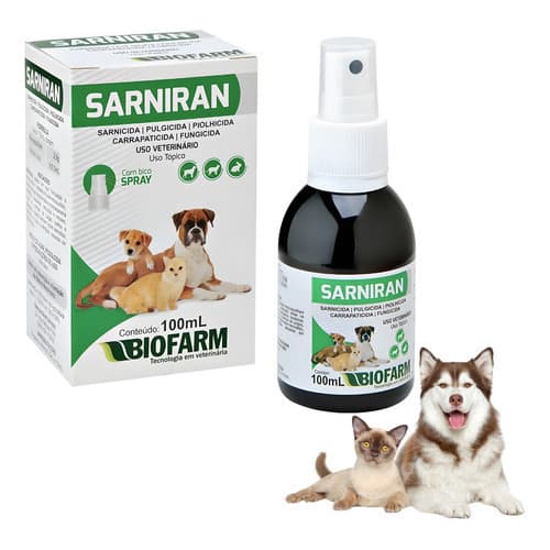 Sarniran 100ml Tratamento Pulga Carrapato Sarna Dermatite