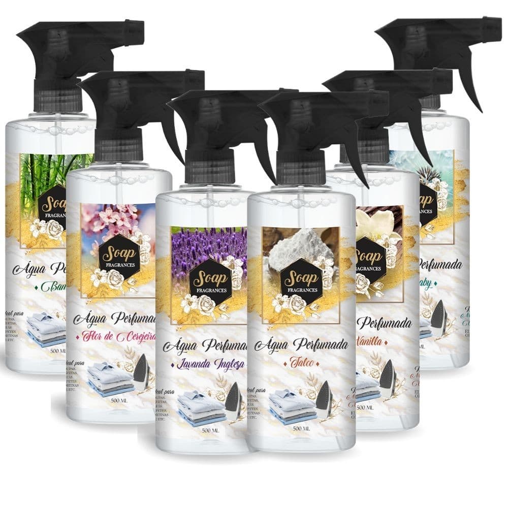 Kit 6 Águas Perfumada SOAP Spray para Roupas e Tecidos 500ml