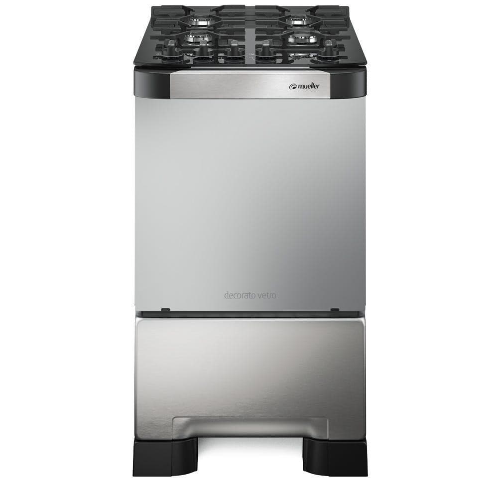 Fogão Mueller 4 bocas Decorato Vetro Inox com mesa de vidro