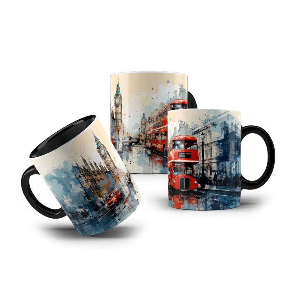 Caneca de Porcelana Londres Big Ben London Red Bus 325mL