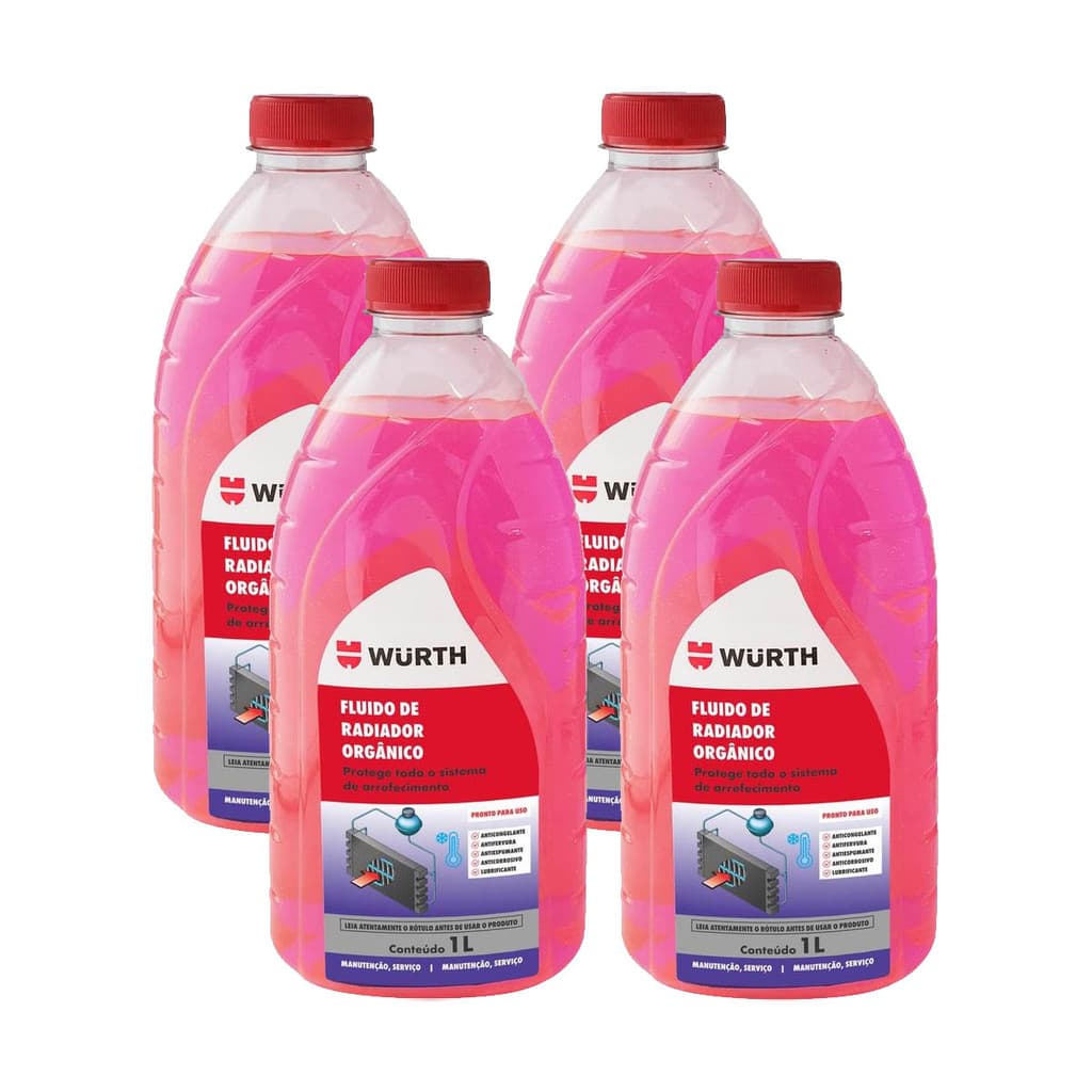 Aditivo para Radiador Orgânico Rosa Pronto para Uso Kit com 4 unidades - Wurth
