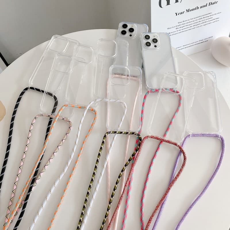 Para iPhone 16 15 14 Pro Max 16 Plus Caso Claro Com Crossbody Ajustável Mix Cor Cordão Macio TPU À Prova De Choque