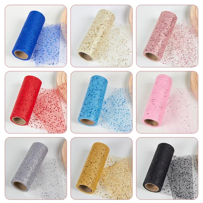 Rolo De Tecido De Tule Glitter Jardas Lantejoulas Leite Espumante Fita Branca Carretel Malha Decoração De Festa De Casam