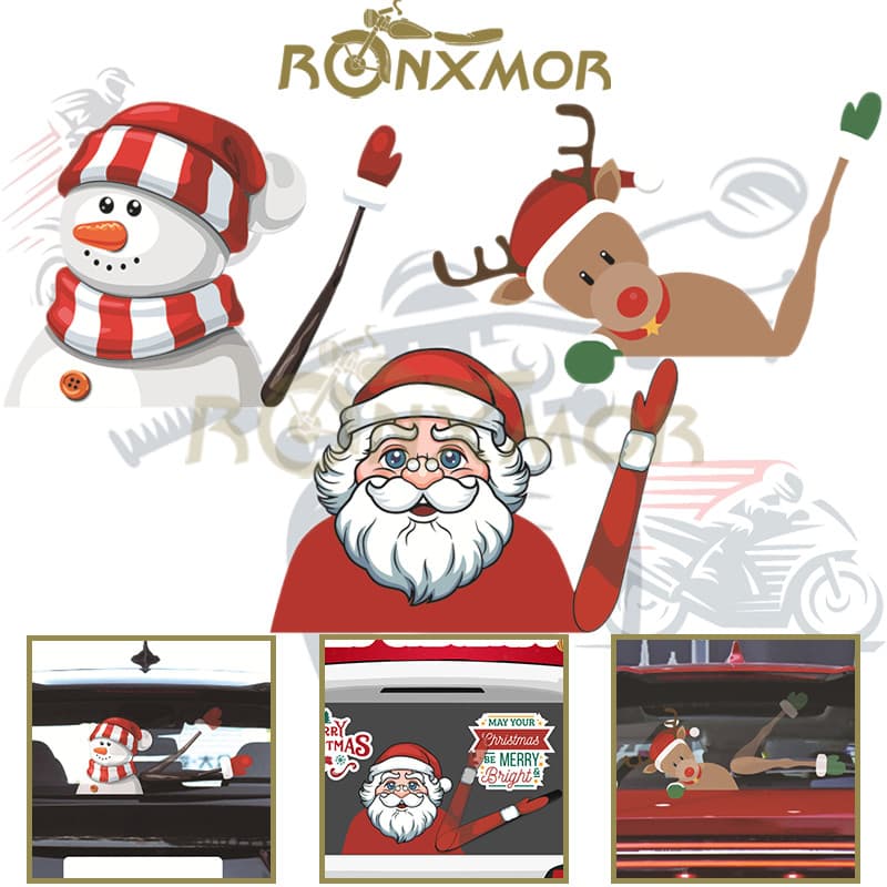 RONXMOR 1 Pc Acenando Papai Noel Adesivo De Carro Natal Decoração Automática Adesivos De Limpador Decalques Janela De Pá