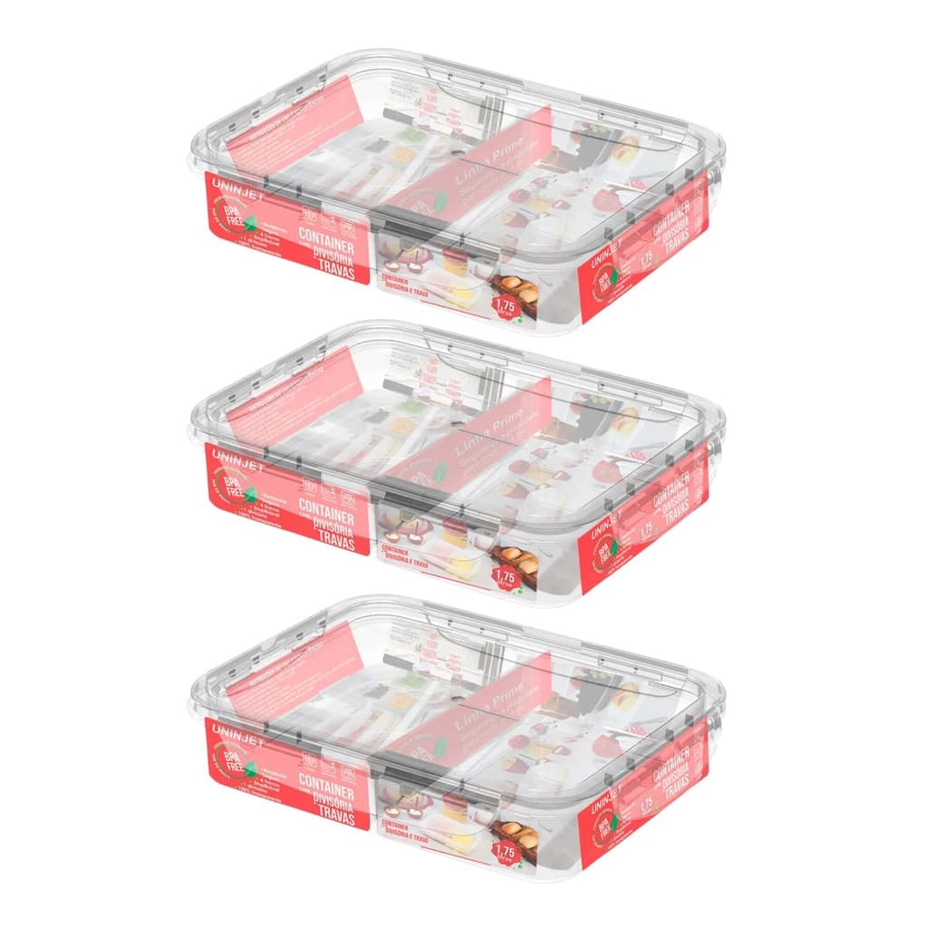 Kit 3 Porta Frios C/ 1 Divisória E 4 Travas Laterais Fechamento Seguro Resistente