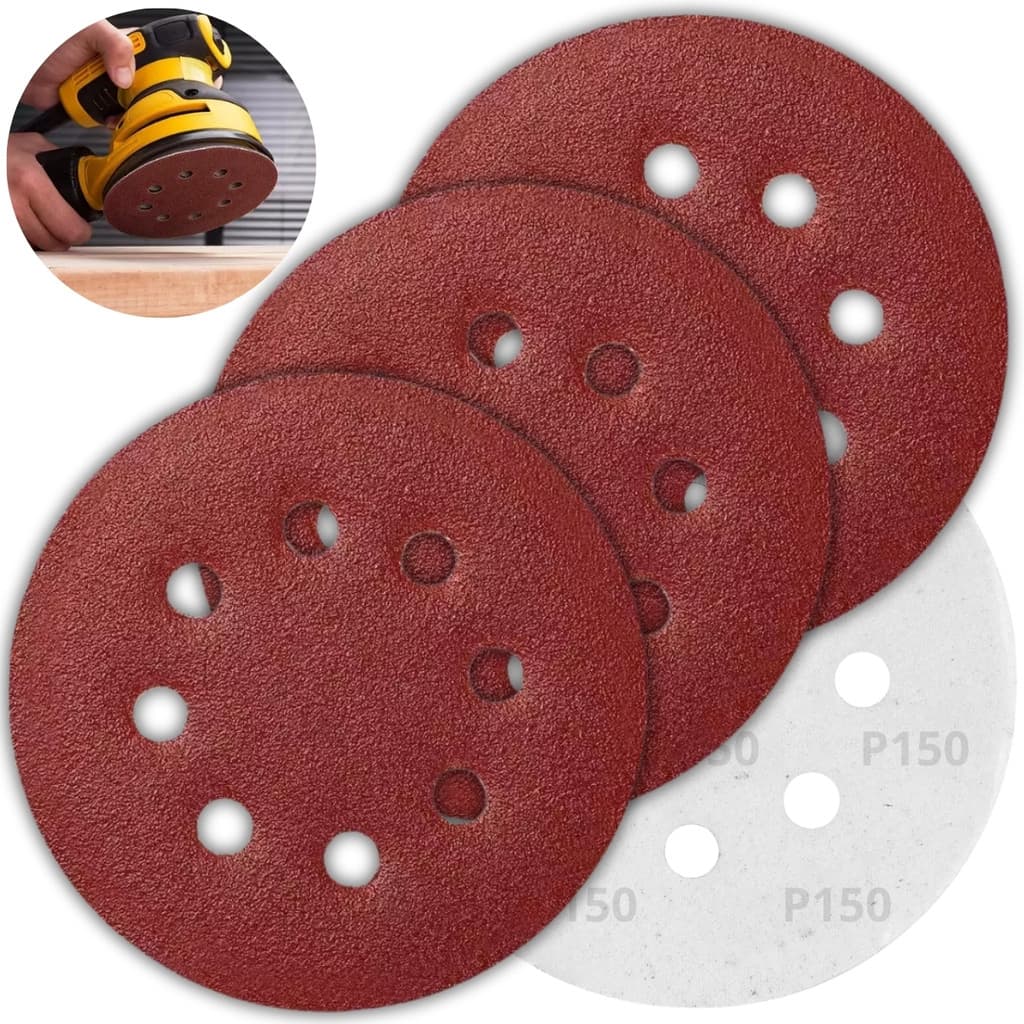 Kit 3 Discos de Lixa Aderente com Furo 125mm Grão 150 Lixa Disco de Velcro para Lixadeira Orbital Madeira Metal