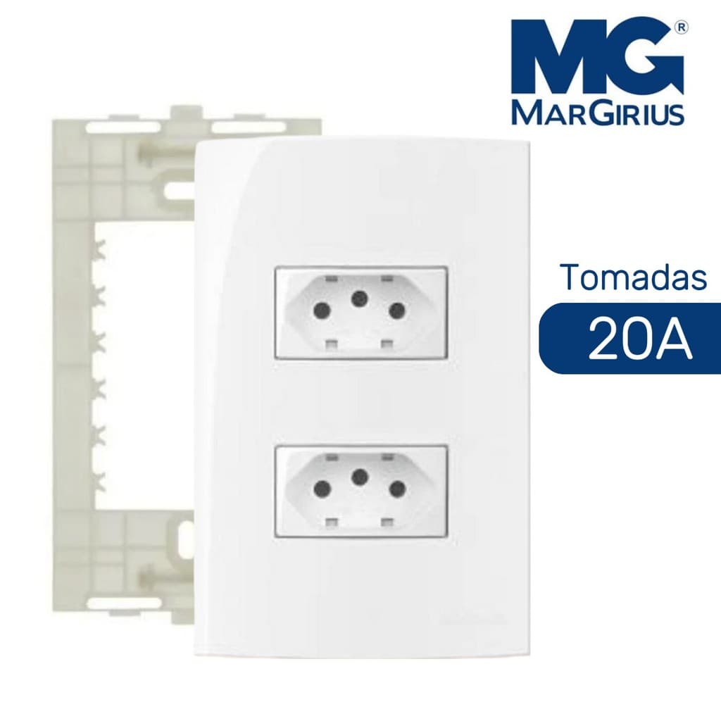 Conjunto 4x2 com 2 Tomadas 20A Branco Sleek Margirius