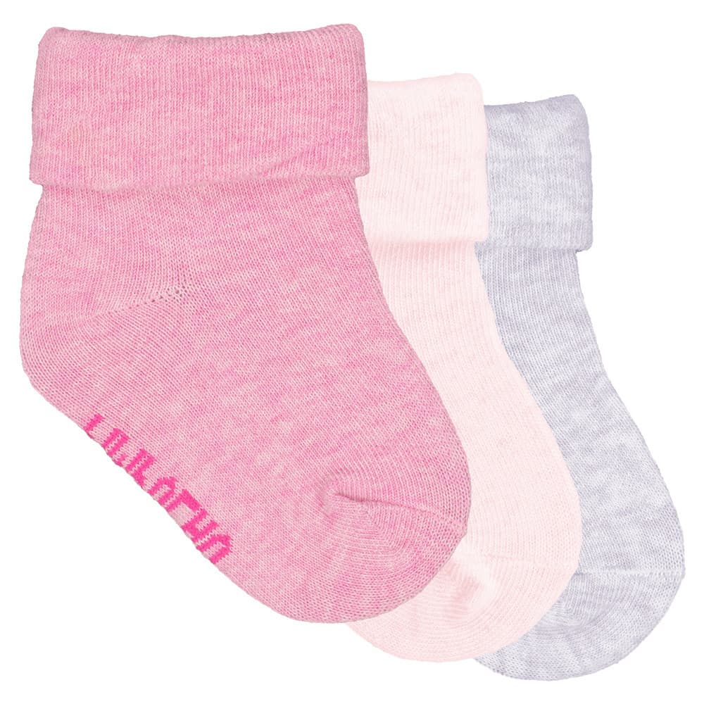 Kit 3 Pares Meia Lisa Com Vira Rosa/Lilás Pimpolho Menina