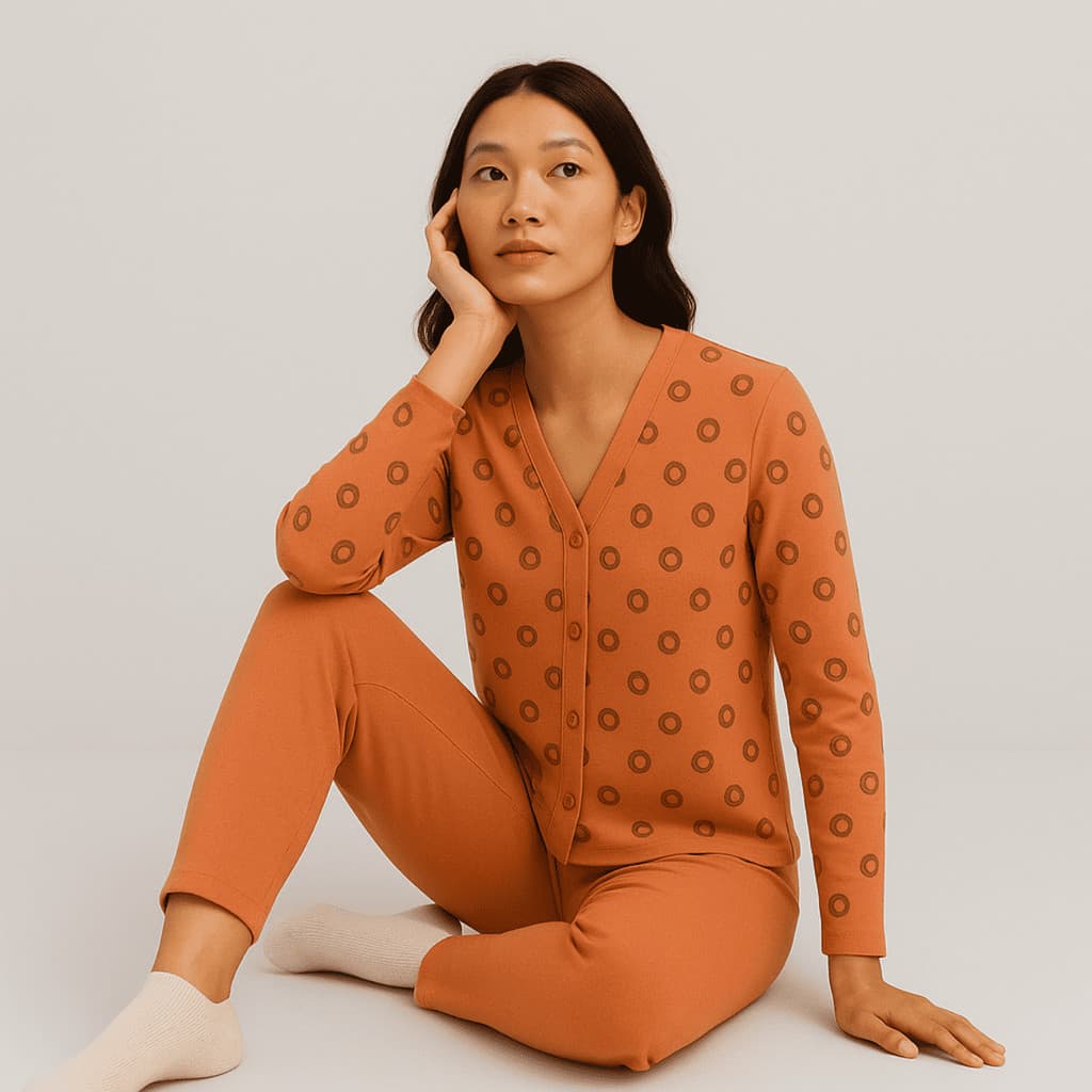 Pijama Feminino Americano Comprido Inverno Com Botões Calça e Blusa Malha