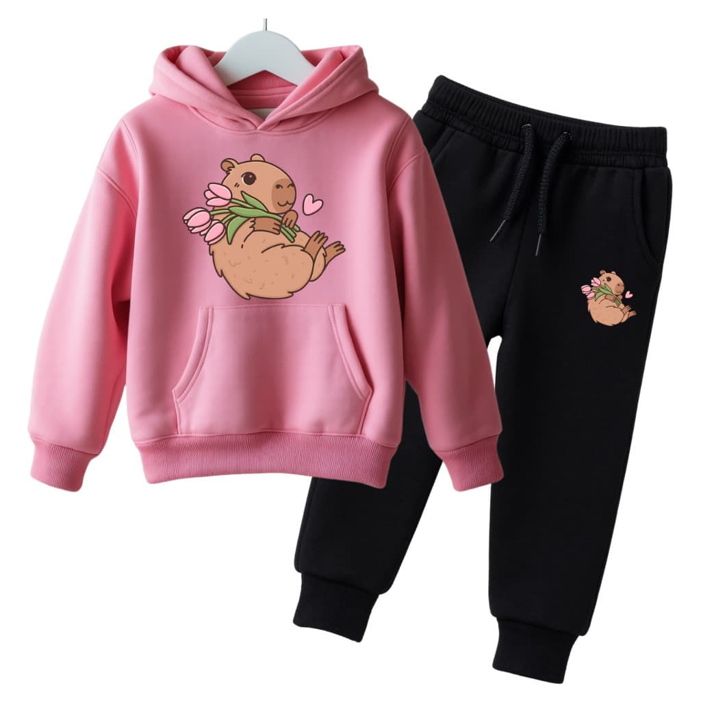 Conjunto Infantil Moletom e Calça Capivara Fofo Desenho Criança anime Quentinho com punho calça com ajuste