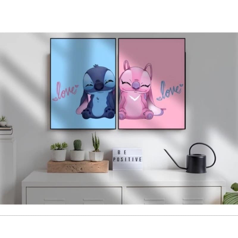 Quatros Decorativo 2 Peças do Stitch Love Para Quartos casal