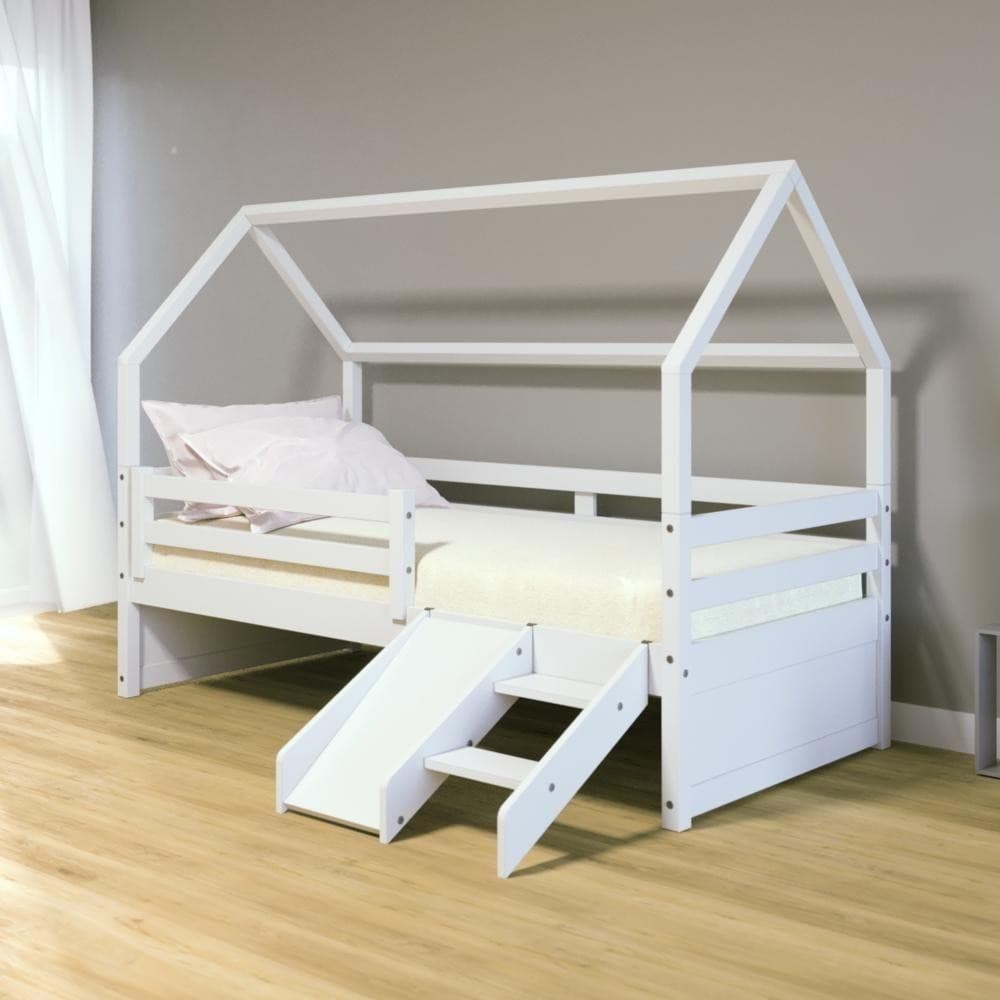Cama Casinha Slim Rb Kit Escada Escorregador Grade Branco