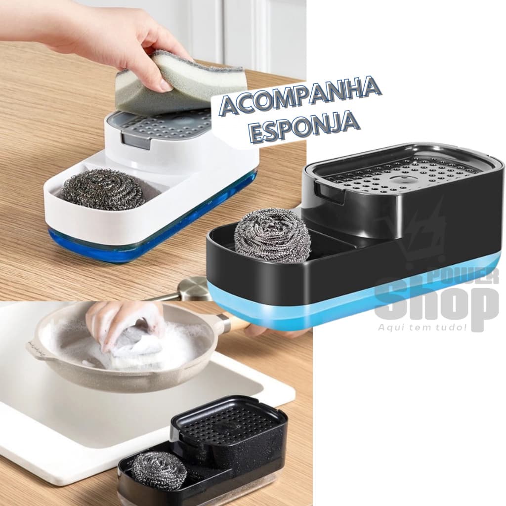 Dispensador Para Detergente Dispenser Sabao 2x1 Detergente Suporte Porta Bucha Esponja Limpeza
