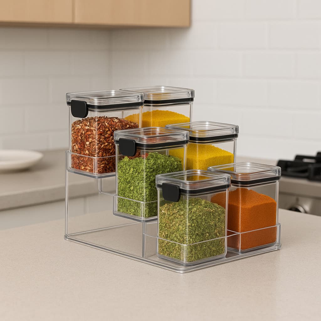 Porta Tempero Condimentos Hermético 7 Peças Com Base Acrílico Cristal 260ml