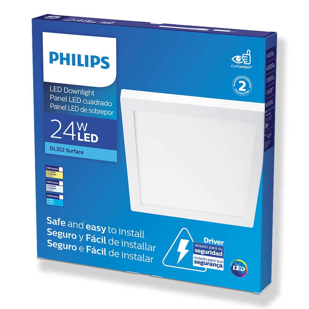 Plafon Sobrepor Philips quadrado 30x30 24W BR Fria 6500K BV