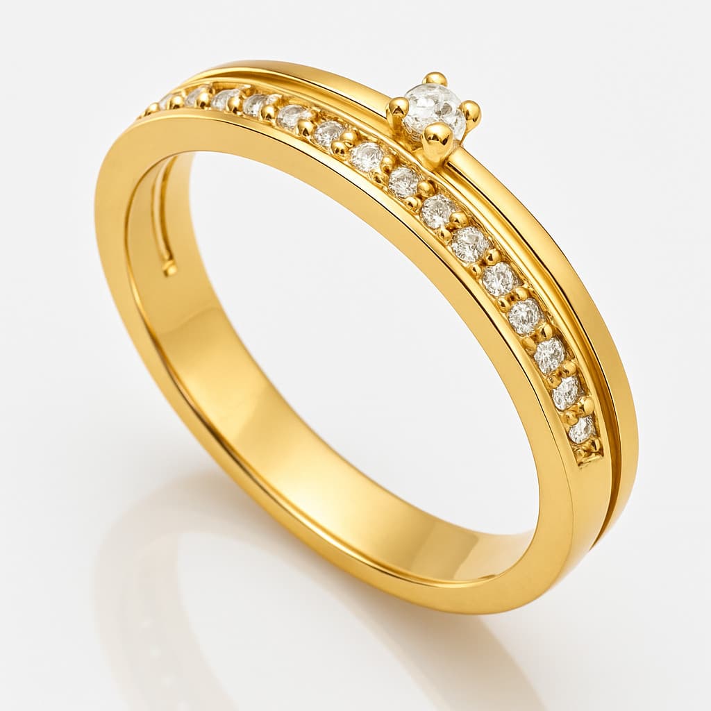 Anel aparador com solitário banhado a ouro 18K