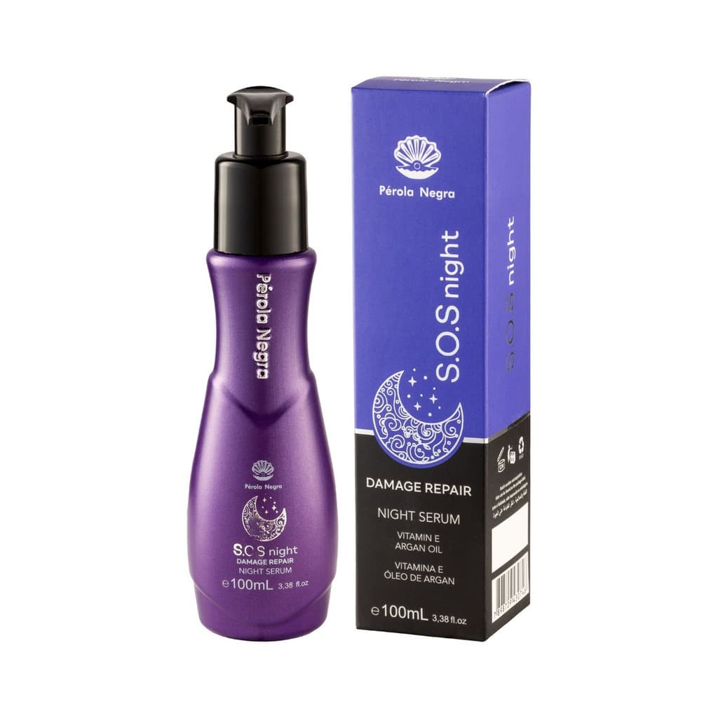 S.O.S Night, Sérum Noturno Reparador de Danos, Vitamina E e Óleo de Argan 100ml - Pérola Negra