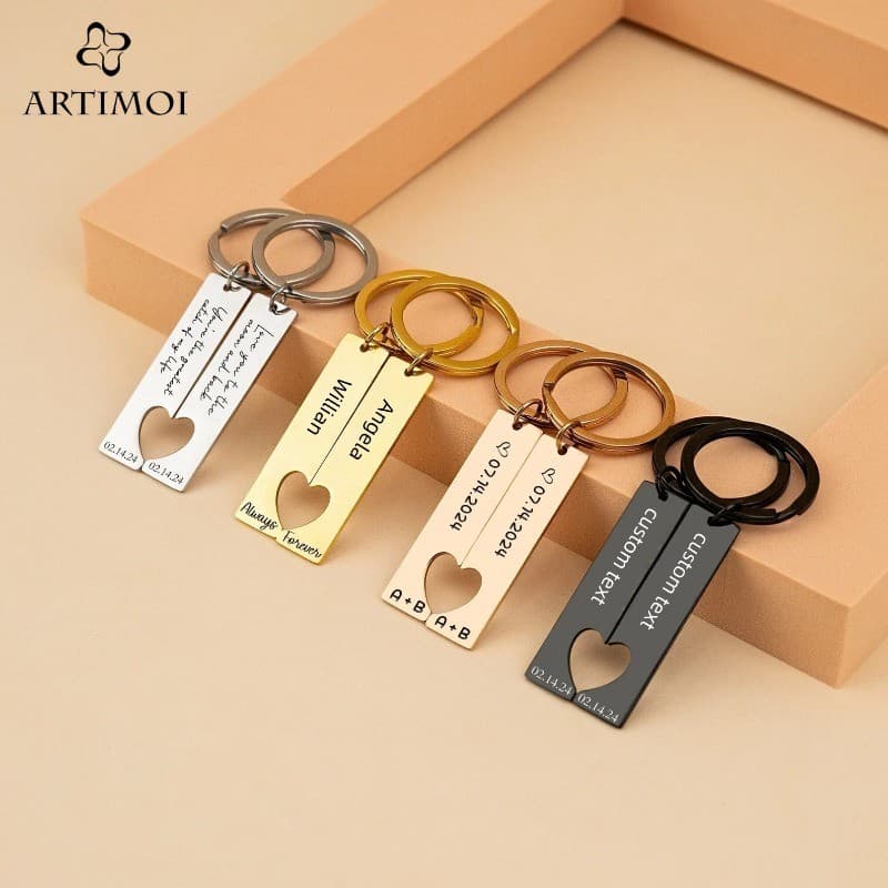 Conjunto De Chaveiro De Casal Com Coração Gravado Personalizado ARTIMOI , Presente De Aniversário Dia Dos Namorados