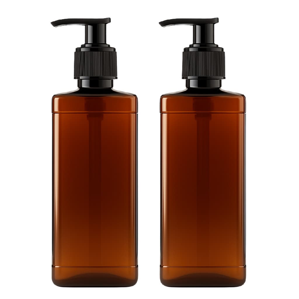 Kit 2 Frascos Pet âmbar com válvula pump refil dispenser shampoo condicionador sabonete álcool gel cosméticos hotel casa