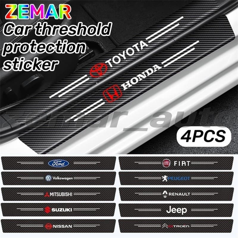 4 Unidades De Fibra De Carbono Adesivo De Soleira De Porta De Carro Protetor De Tiras De Limiar Automático Para Corolla