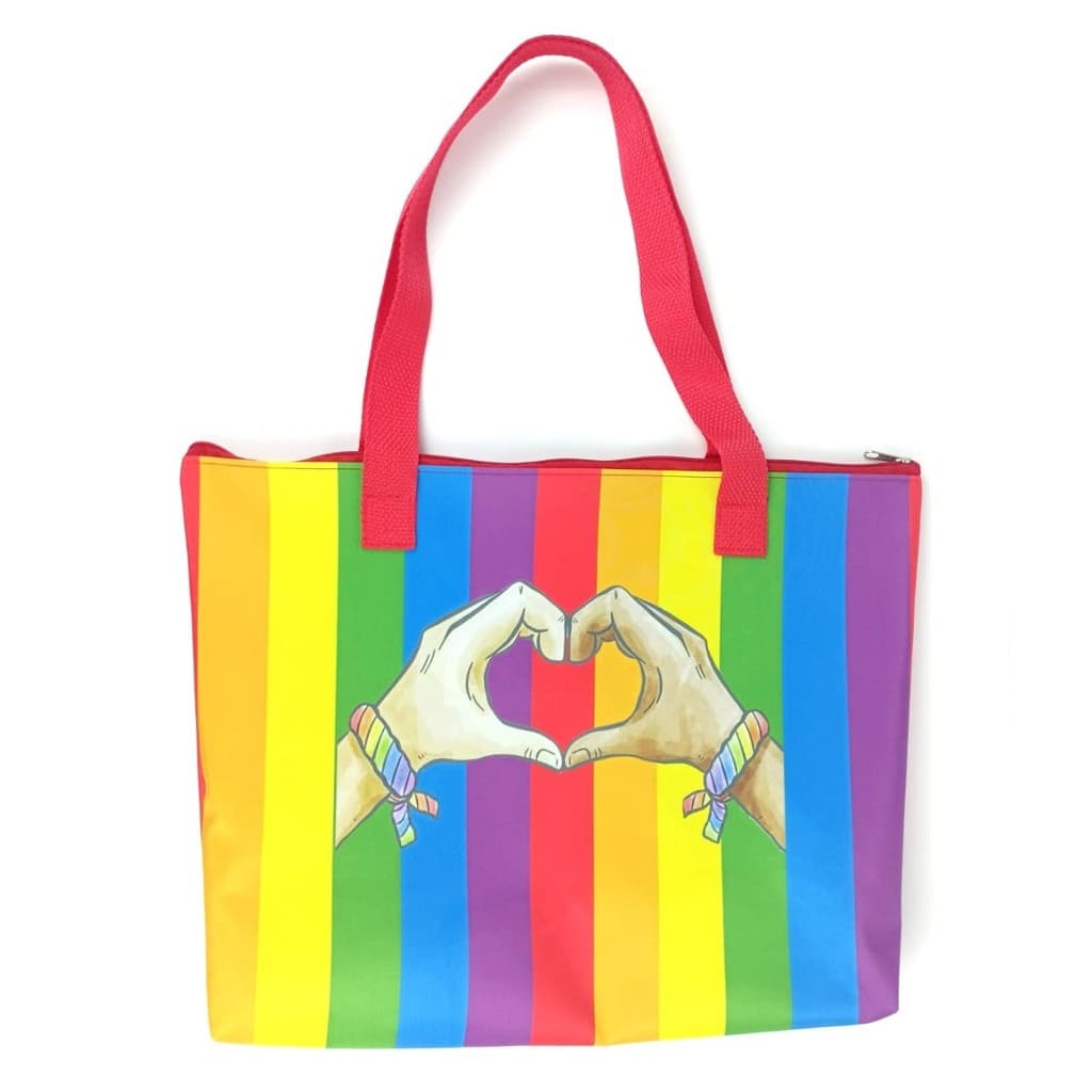 Bolsa Sacola de Ombro LGBT Estampa Coração Rainbow Colorida