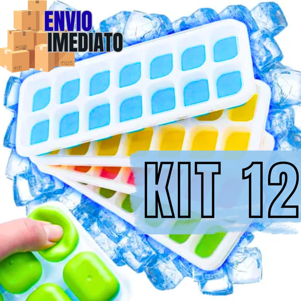 Kit 12 Forminhas De Gelo Silicone Fundo Fácil Desenformar Cubos Suco Papinha Colorido Quadrado