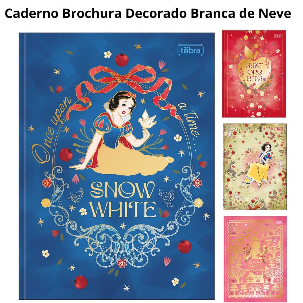 Caderno Brochura Colegial CD Folhas Decoradas Tilibra Branca de Neve