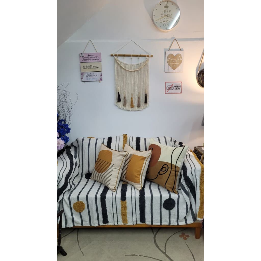 Painel Decorativo de Parede em Macramê 55x60cm |  Barbante Contas de Madeira e Bambu Tratado