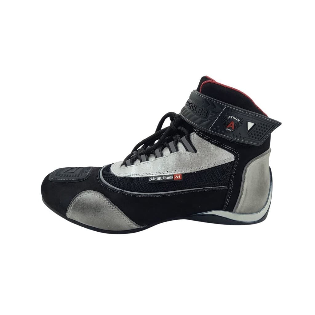 320AT-Bota Tênis Motociclista Cano Alto Couro com protetores de borracha Refletivos Preto alvejado