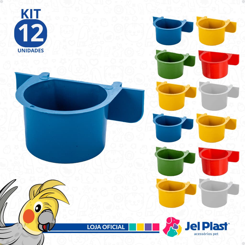 Kit 12 Comedouro Aba Suporte Gancho para Passarinhos
