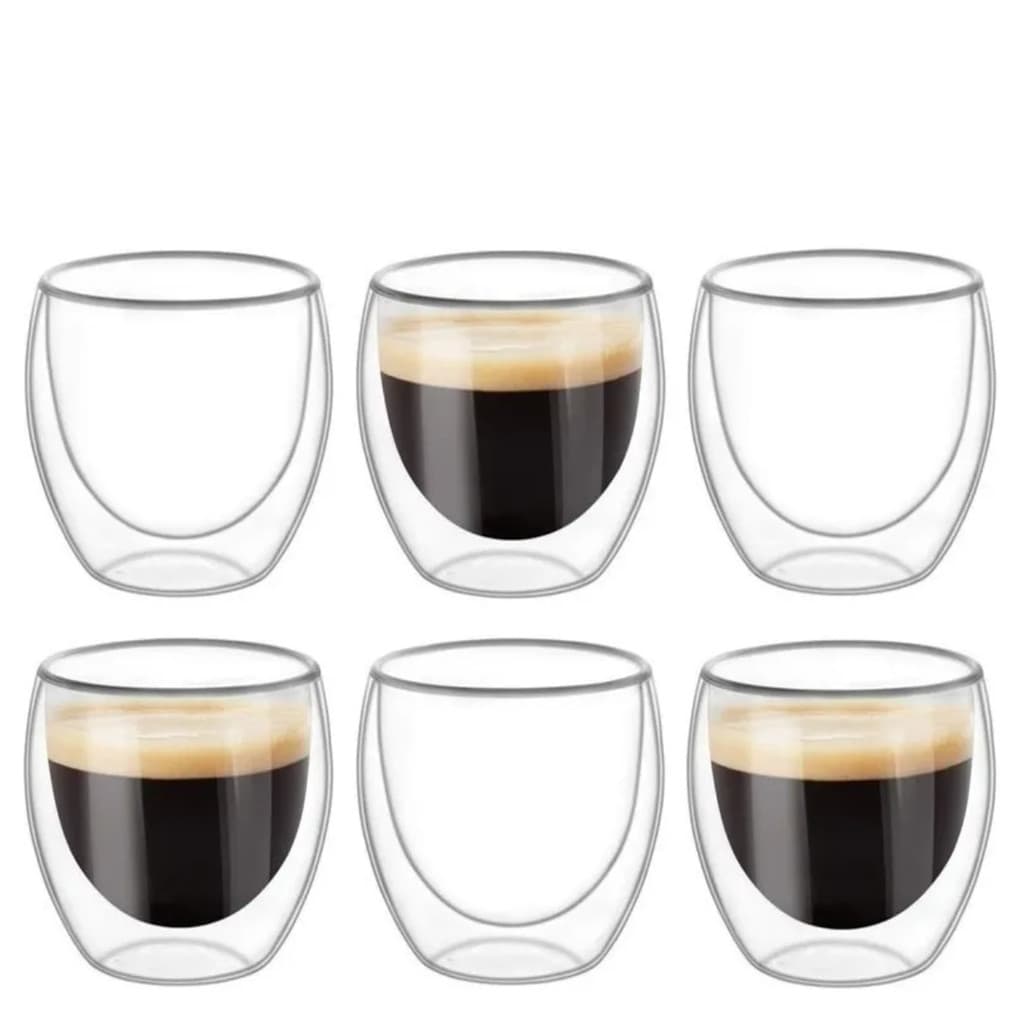 Conjunto 6 Copos Café Dupla Parede De Vidro 80ml Borossilicato
