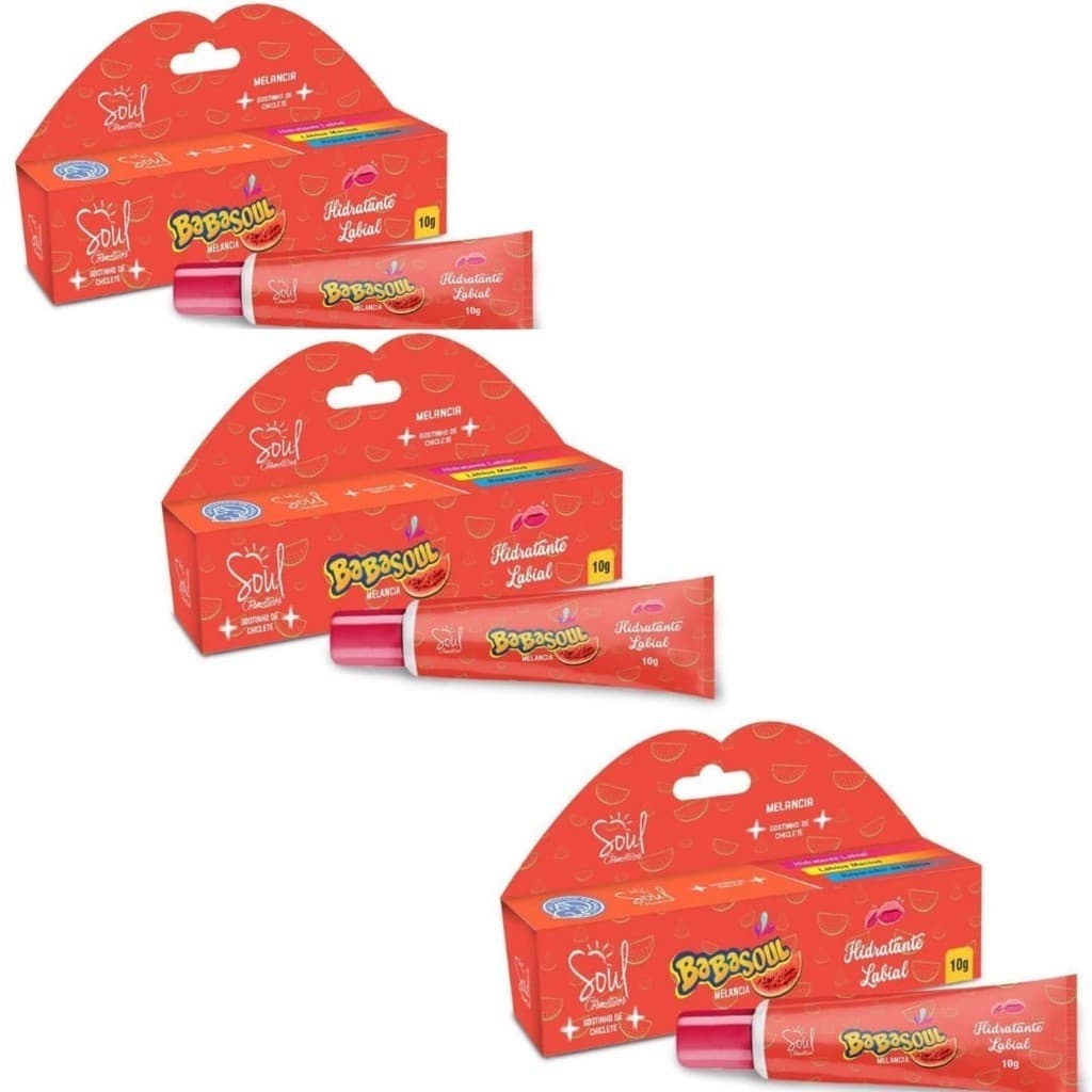 Kit 3 Balm Hidratante Labial BabaSoul Gostinho de Chiclete Candy Lips Escolha o Sabor