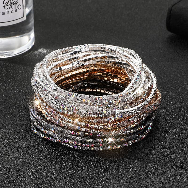 Northvotescast 5Pcs/Lot Elastic Crystal Bracelets 2mm Gold Color Rhinestone Bangle Bracelet DIY Gift NVC