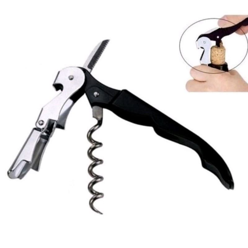 Abridor de Garrafas 12cm Simples Vinho Articulado Prático Metal Preto Saca Rolhas