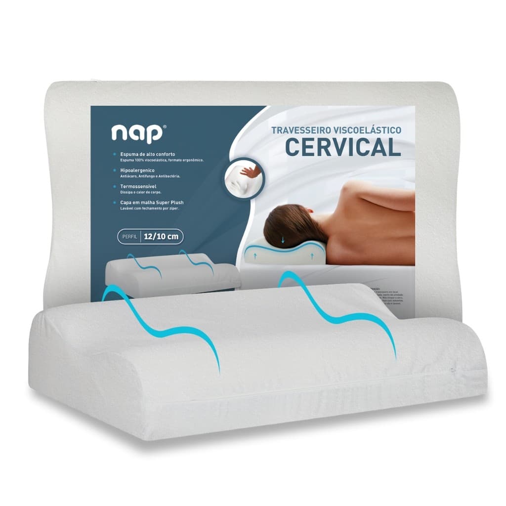 Travesseiro Cervical 10/12cm Comfort Small Espuma Viscoletastica Nasa Ortopédico Nap TRCCS