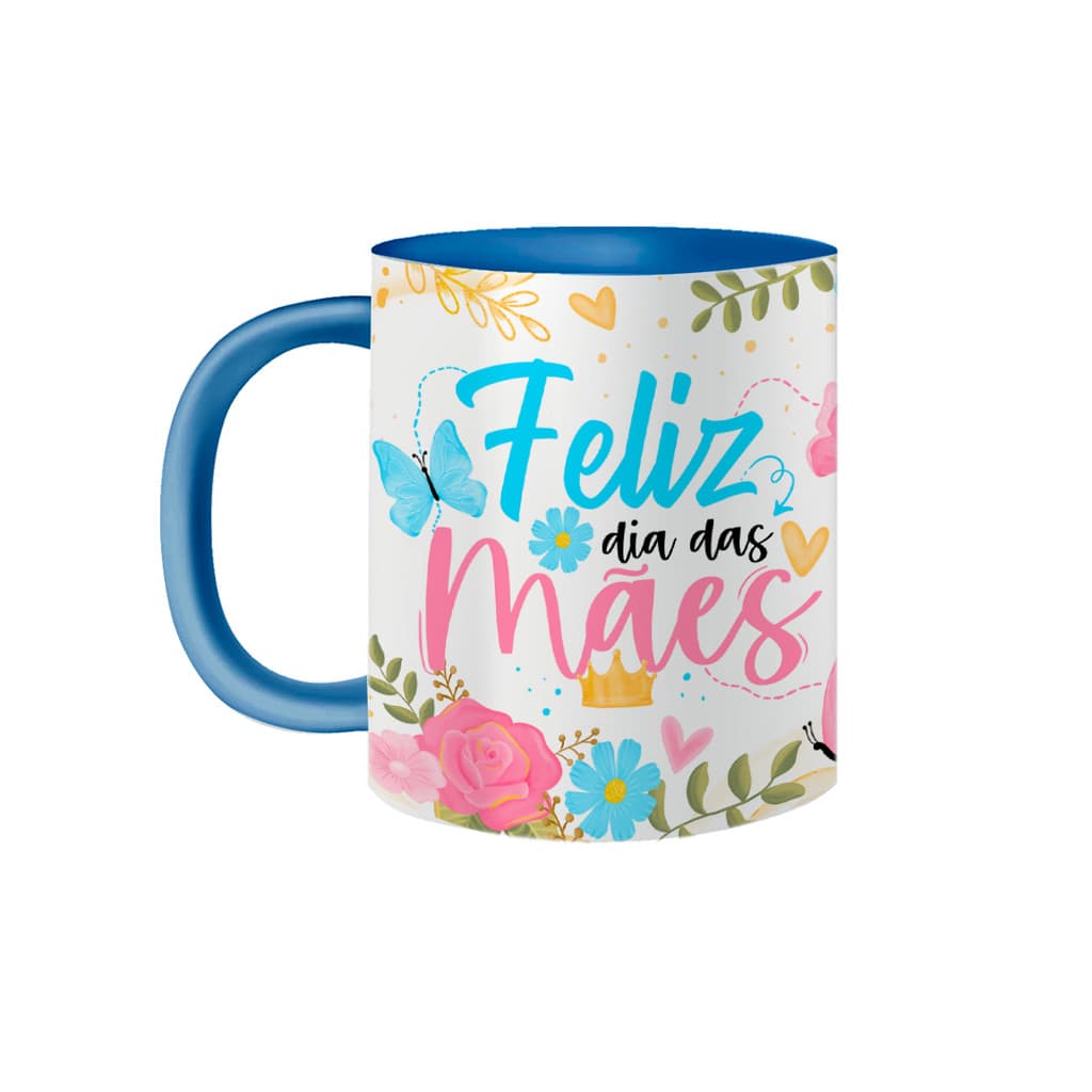 Caneca Frase Feliz Dia das Mães Nome Personalizado Rosa Azul