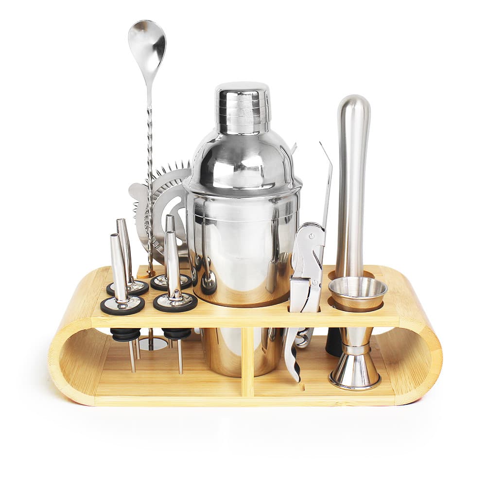 Kit HomeBar 11 Peças e Suporte Bambu Coqueteleira 550ml