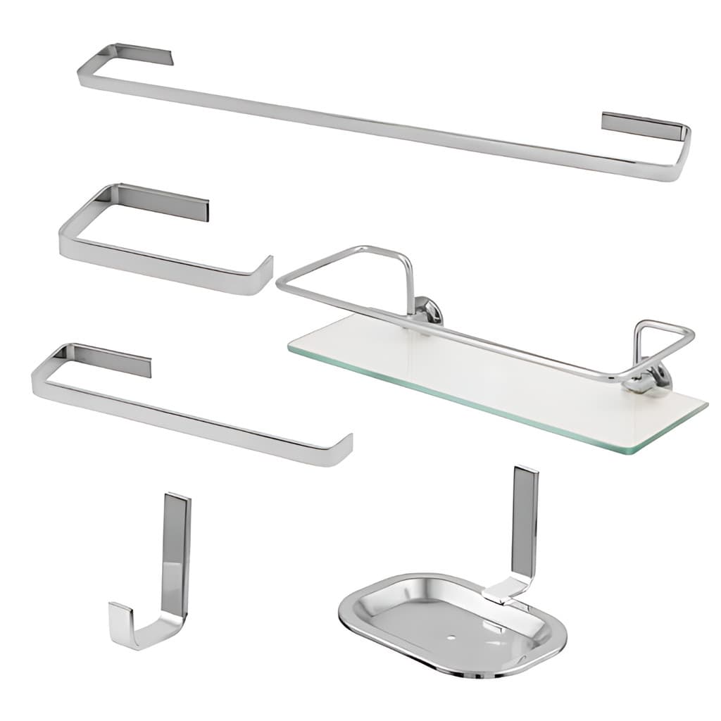 Kit Acessórios Para Banheiro Quadrado Alumino + Porta Shampoo Reto