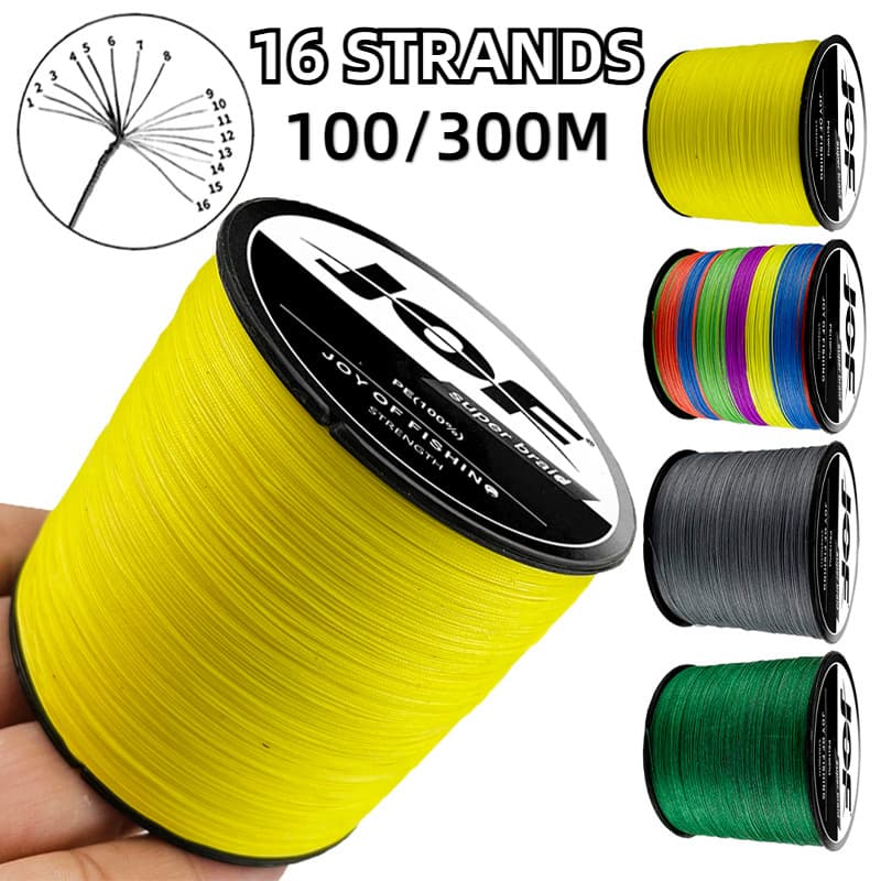 JOF Novo 16 Fios Multifilamento Trançado PE Linha De Pesca 300/100M Forte Potência 25-200LB Acessórios Da Carpa Em Água Salgada