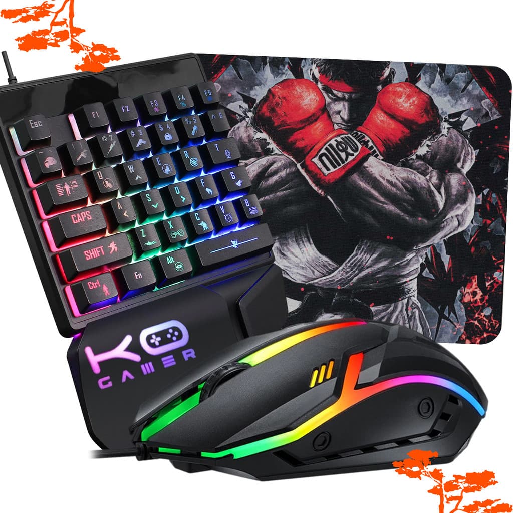 Kit Gamer One Hand Uma Mão + Mouse Led 7 Cores + Pad Estampado Speed