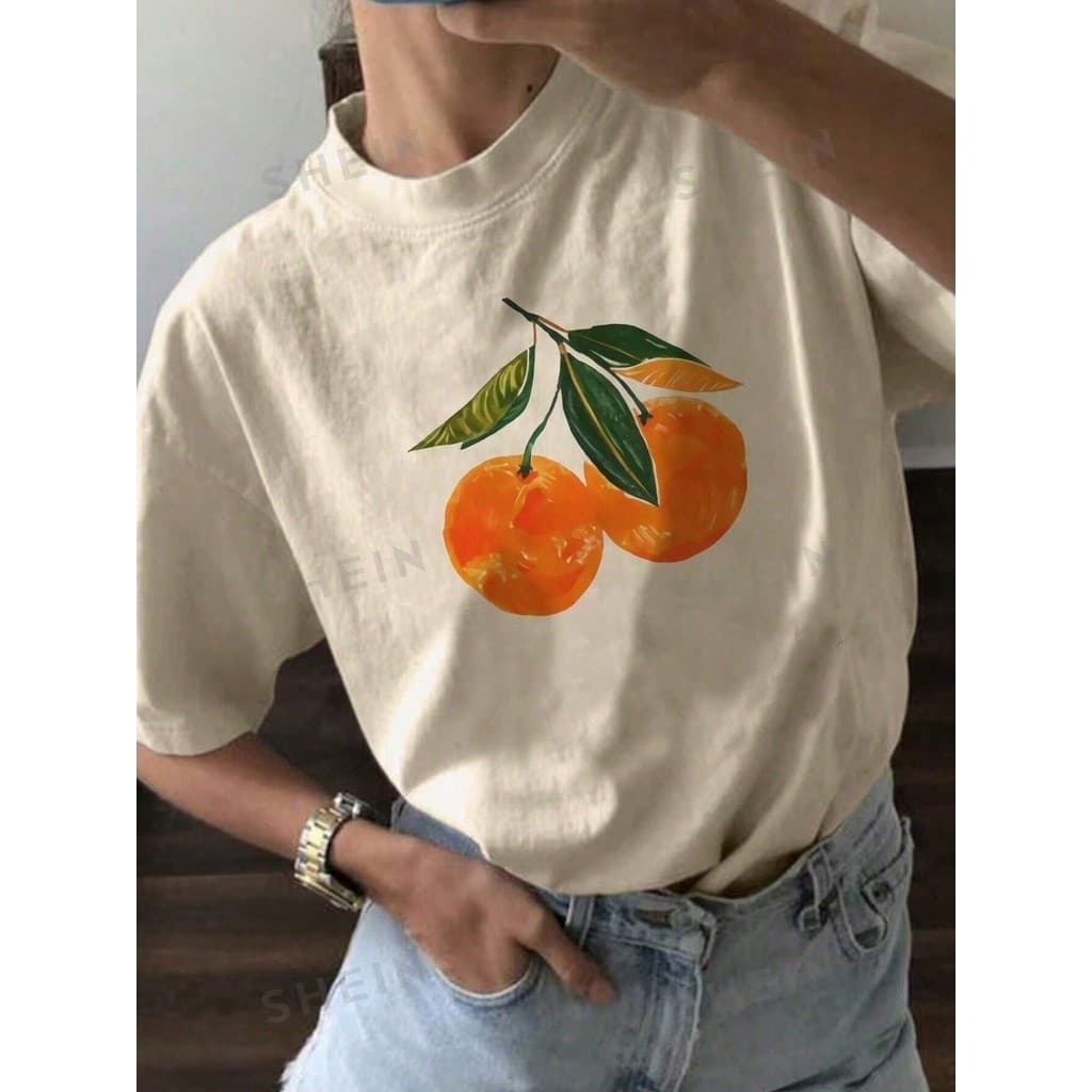 Camiseta Feminina Oversized Estampa fruta LARANJA Camisa verão academia