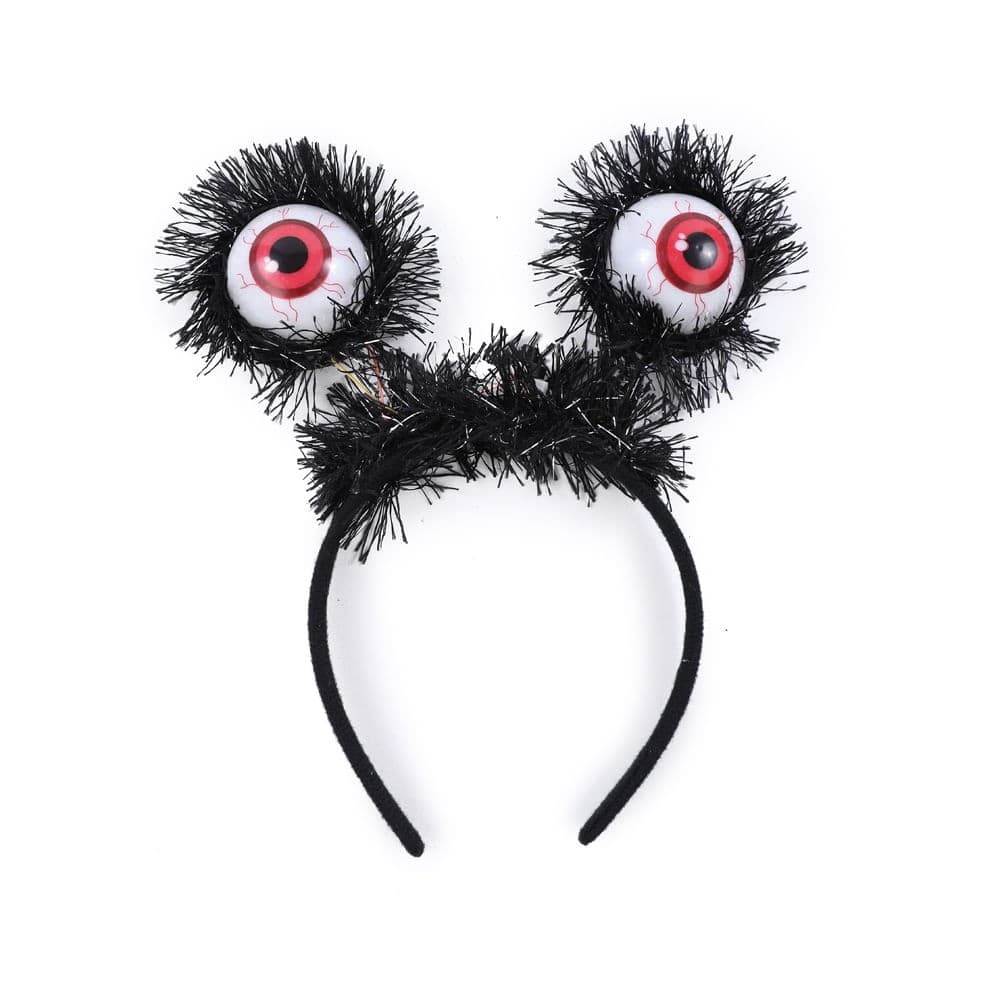 Tiara Olhos Com Plumas Pretas Arquinho Fantasia Festa Halloween Aterrorizante