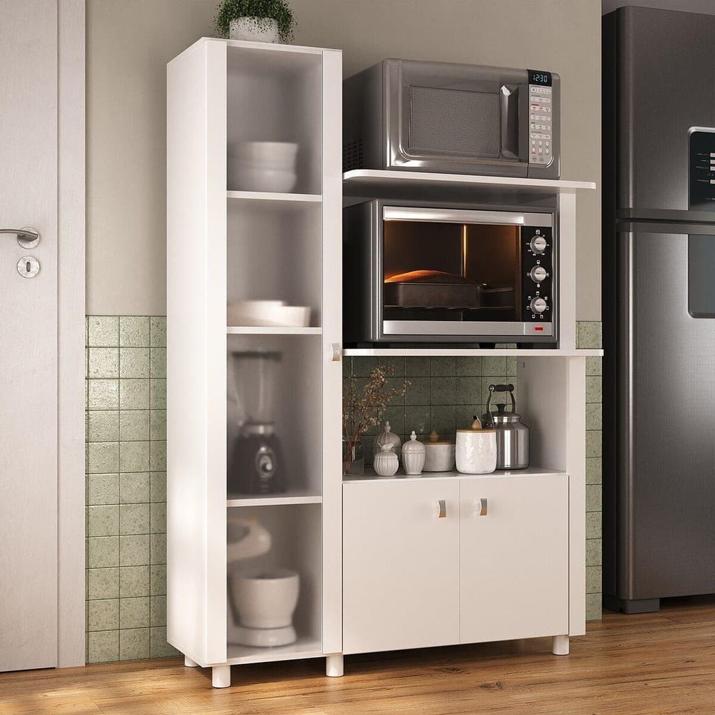 Balcão Multiuso 96,2cm com Vidro 3 Portas para Forno e Micro-ondas Multimóveis CR20343