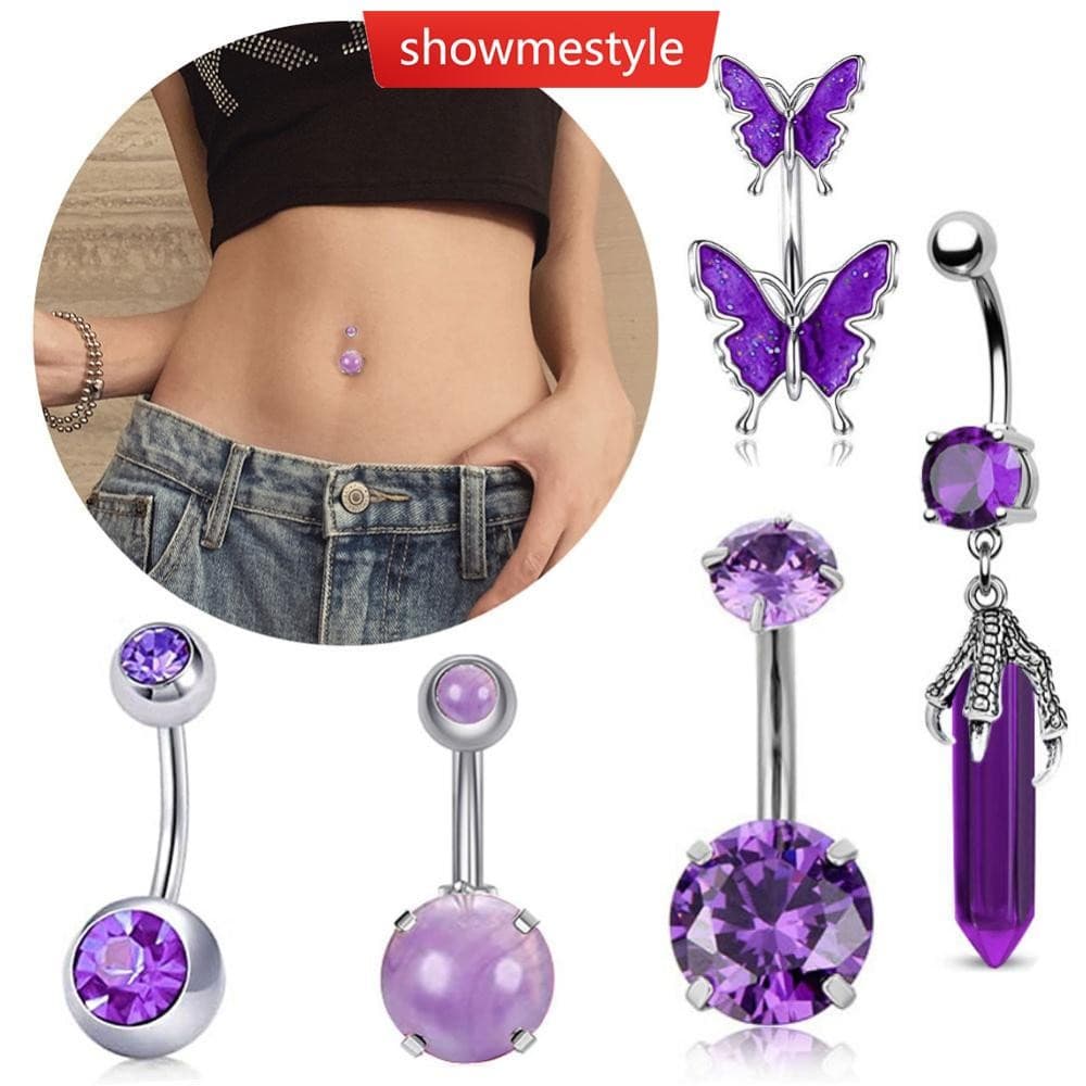 SMS Roxo Borboleta Umbigo Prego Suave Personalidade De Aço Inoxidável Universal Botão Anel Piercing Jóias Acessórios Femininos O8V5